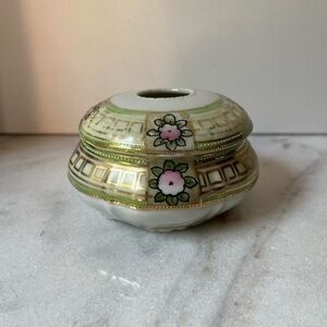 Antique Morimura Nippon Porcelain Hair Receiver Pink Floral Gold Trim